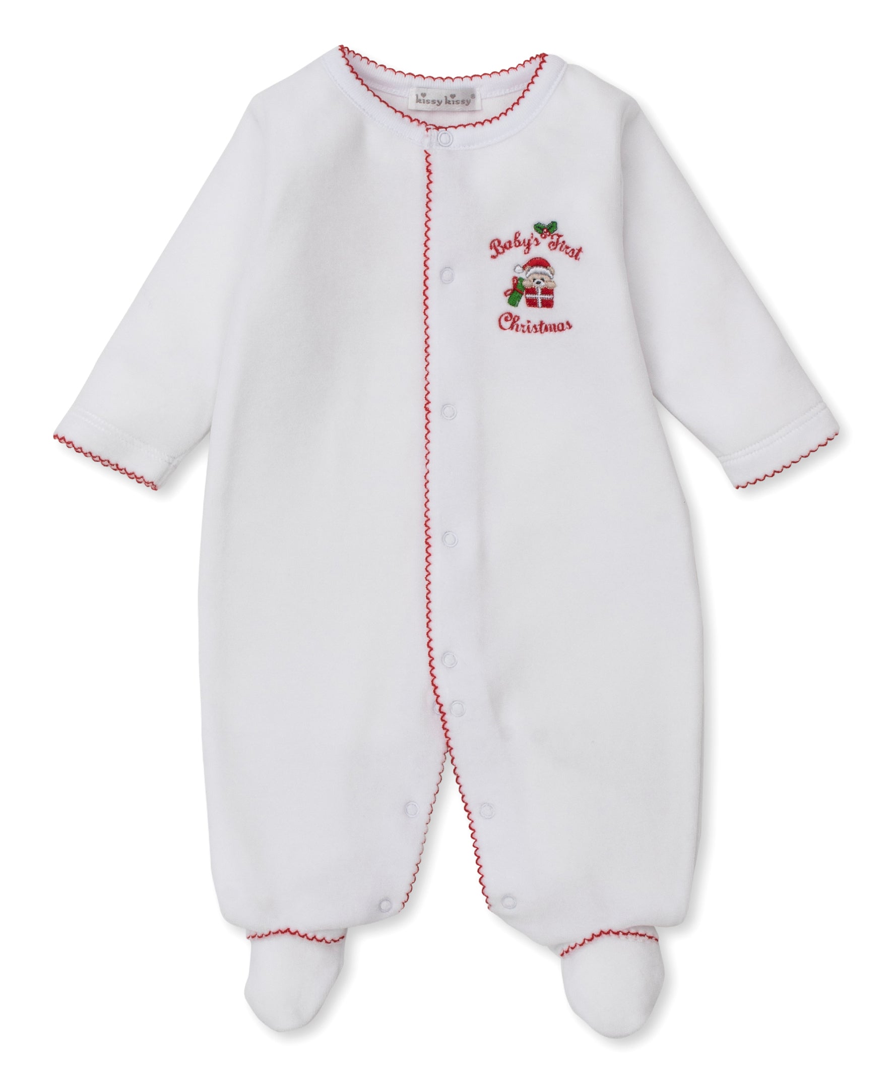 Baby's First Christmas 25 White Velour Footie - Kissy Kissy