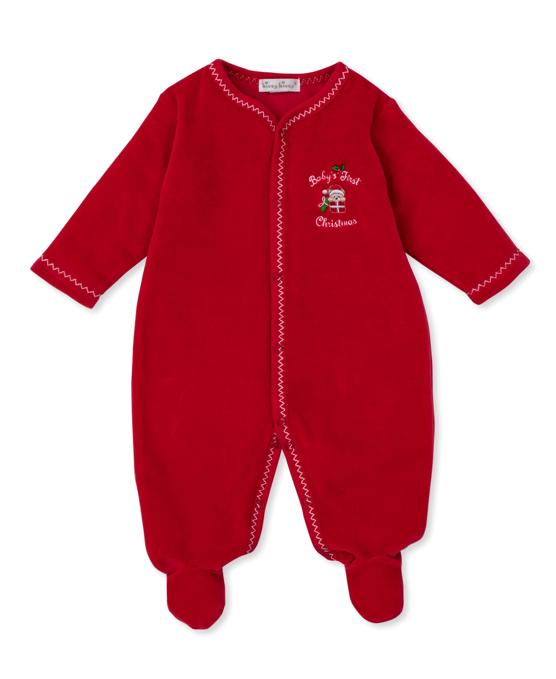 Baby's First Christmas 25 Red Velour Footie - Kissy Kissy