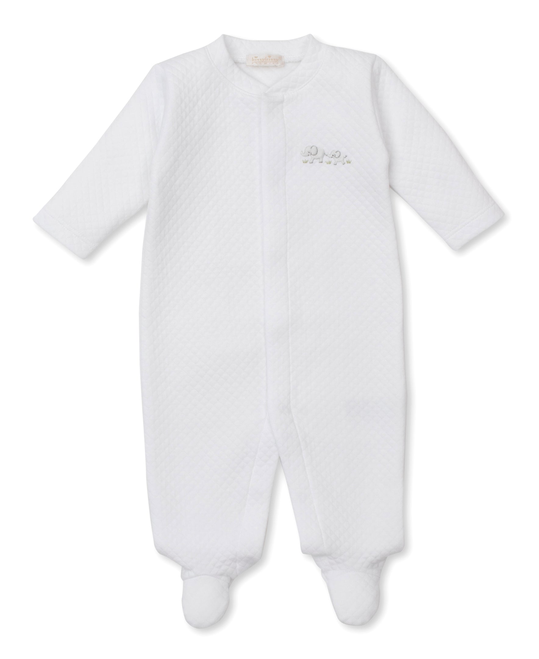 Premier Elephant Esprit White/Silver Hand Emb. Jacquard Footie - Kissy Kissy