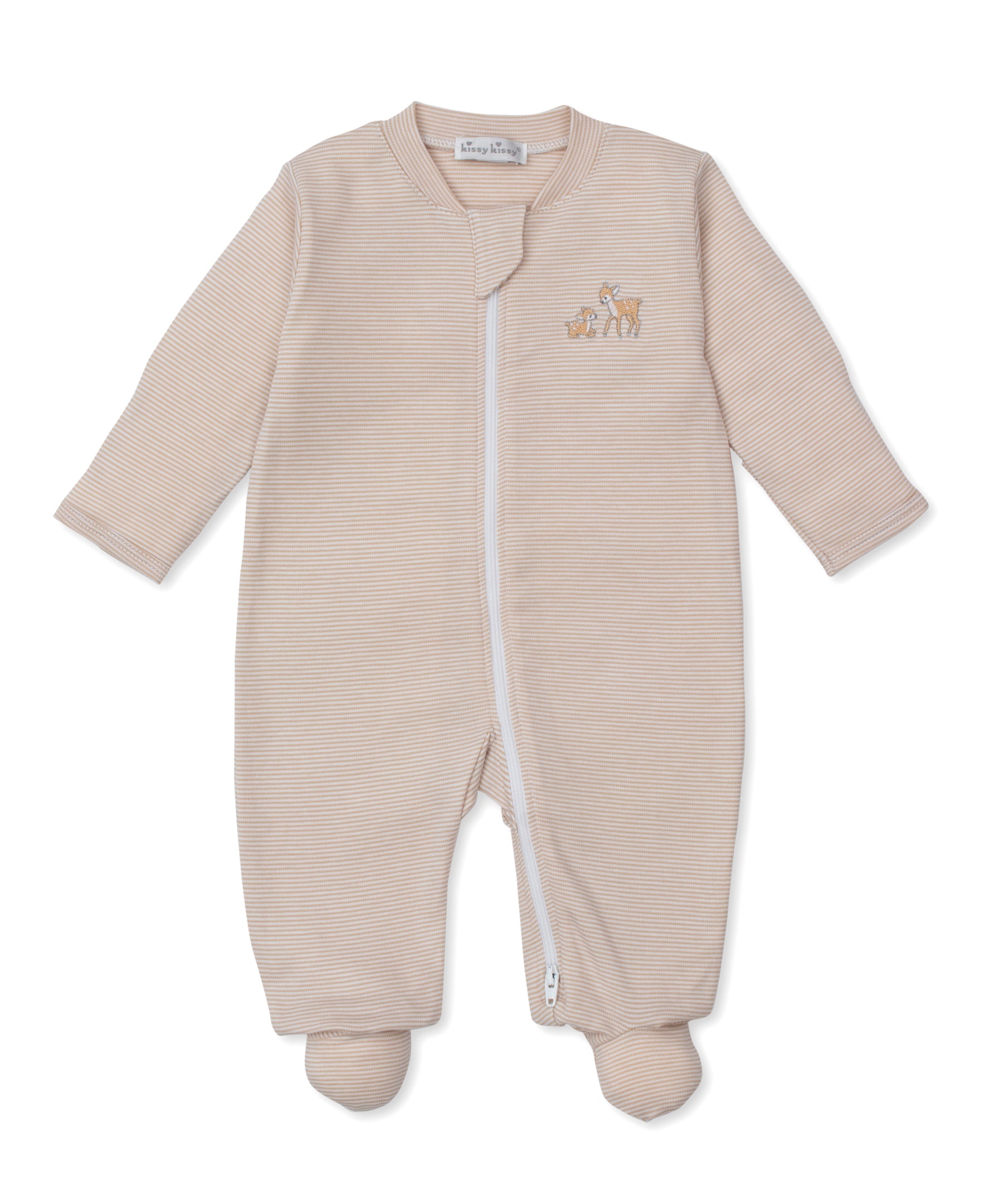 Forest Fanfare Tan Stripe Zip Footie - Kissy Kissy
