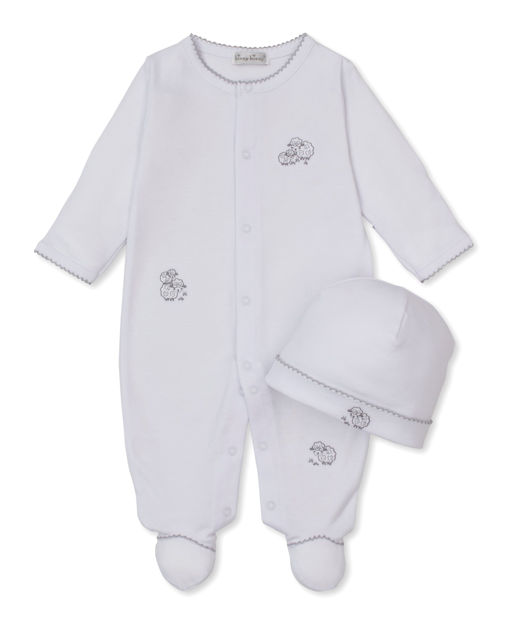 Sweet Sheep White/Silver Footie & Hat Set