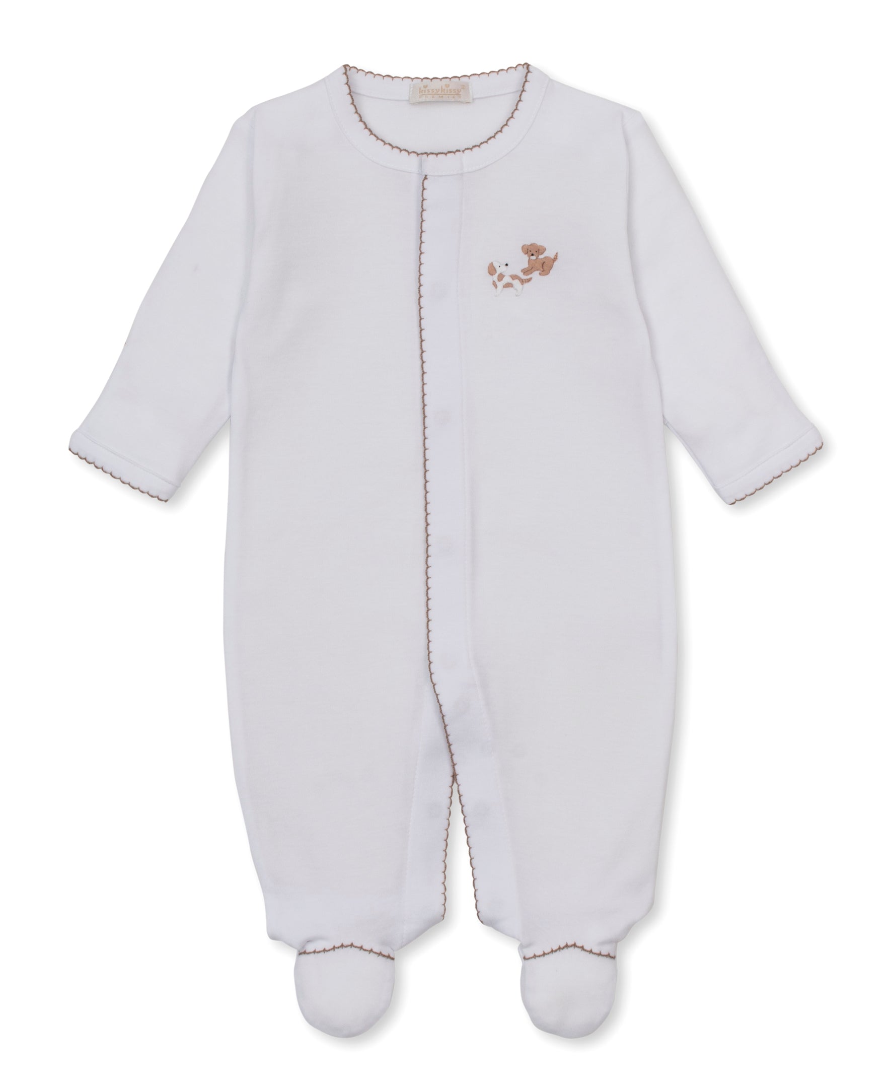 Premier Puppy Paws White/Brown Hand Emb. Footie - Kissy Kissy