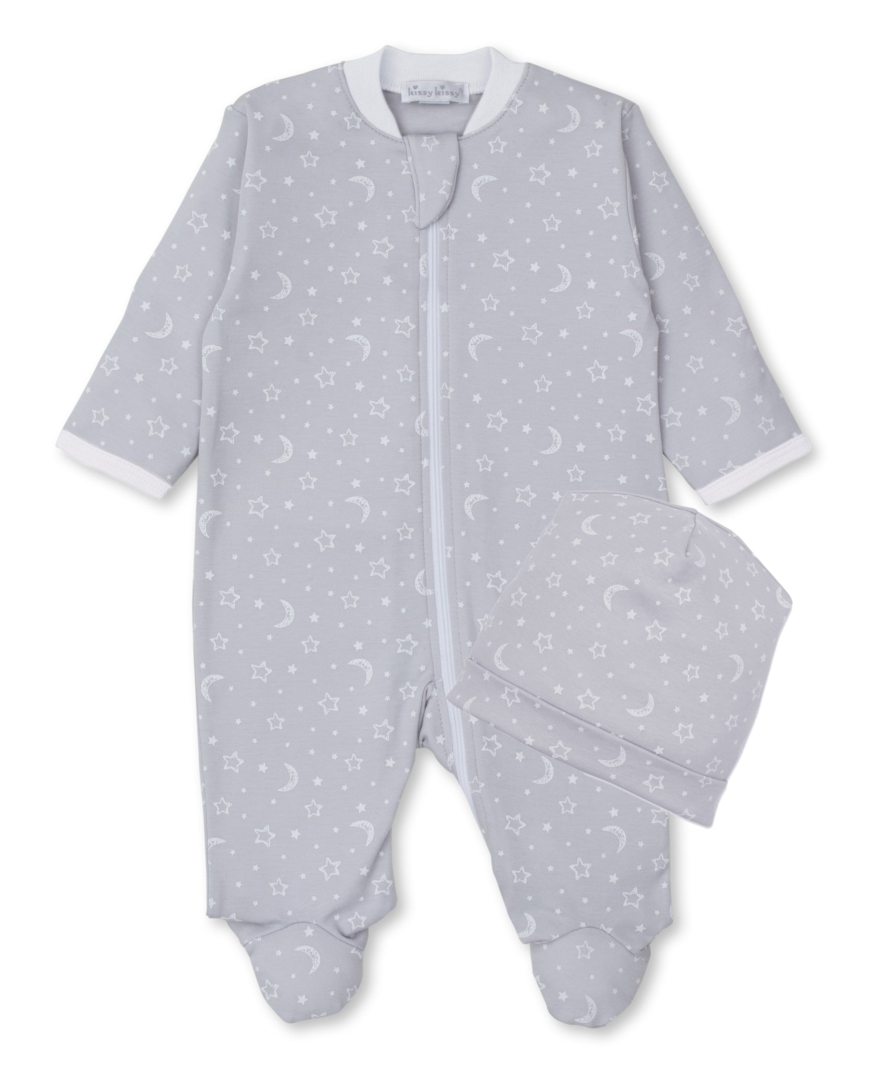 Crescent Moonlight Silver Zip Footie & Hat Set - Kissy Kissy