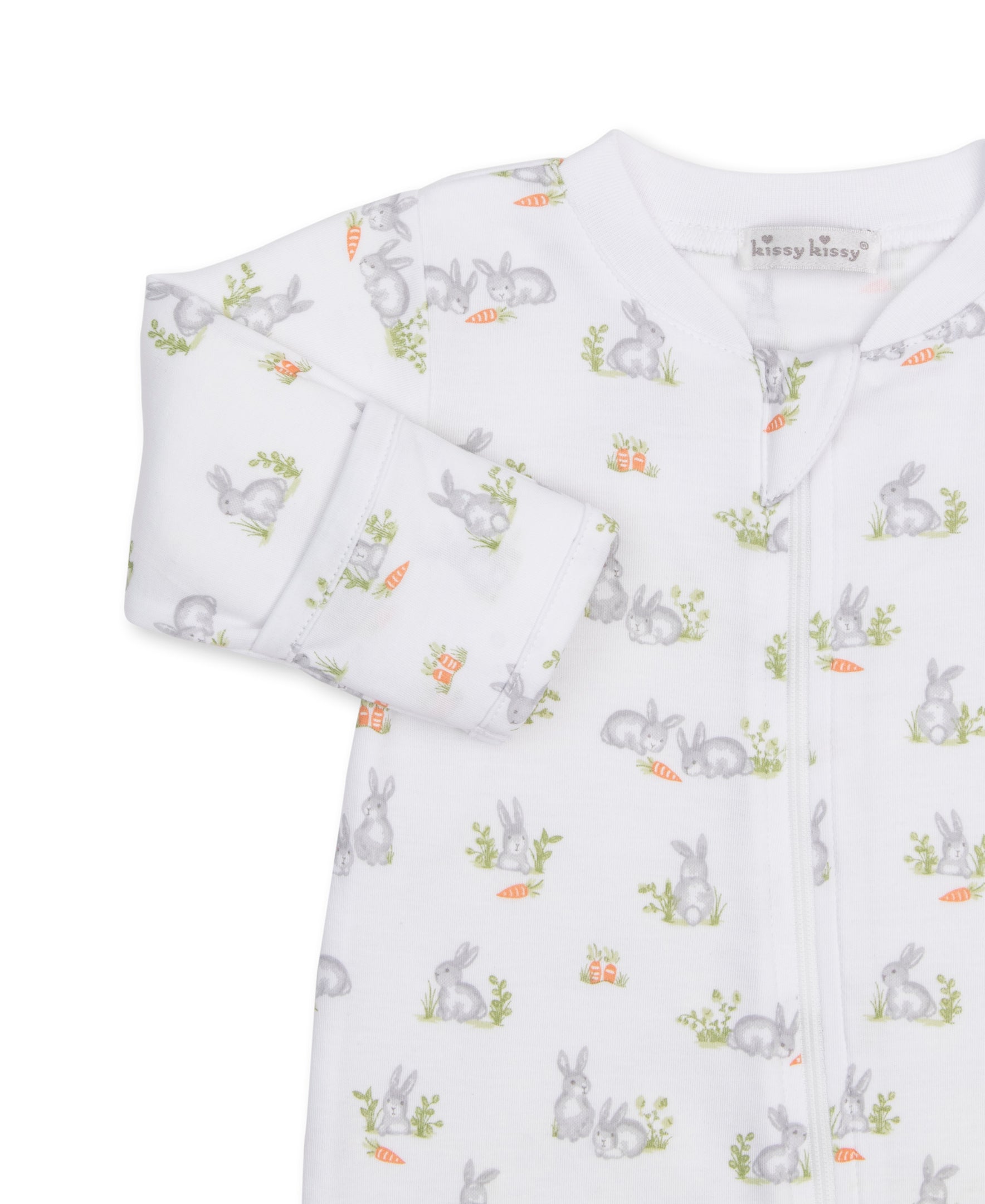 Baby Bunny Patch Silver Zip Footie & Hat Set - Kissy Kissy