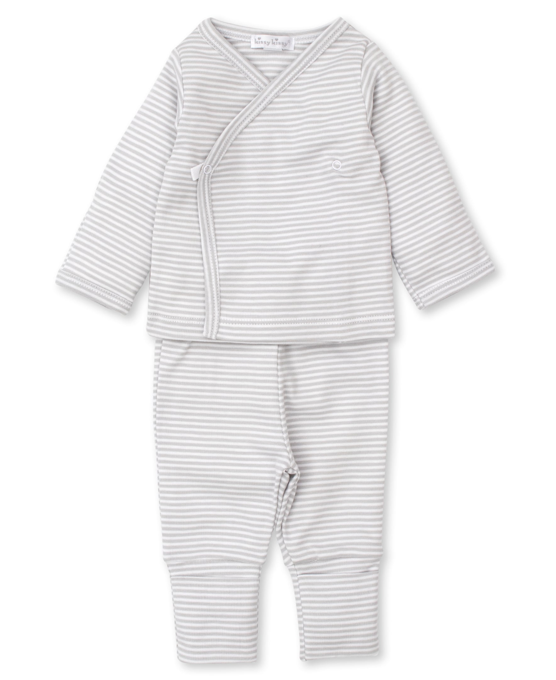 Classic Rib Silver Stripe Footed Pant Set - Kissy Kissy