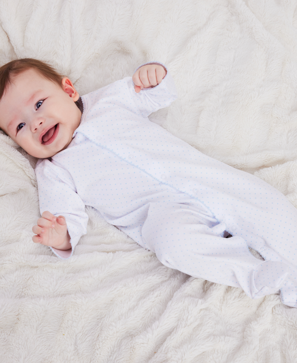 White/Blue New Kissy Dots Print Footie - Kissy Kissy