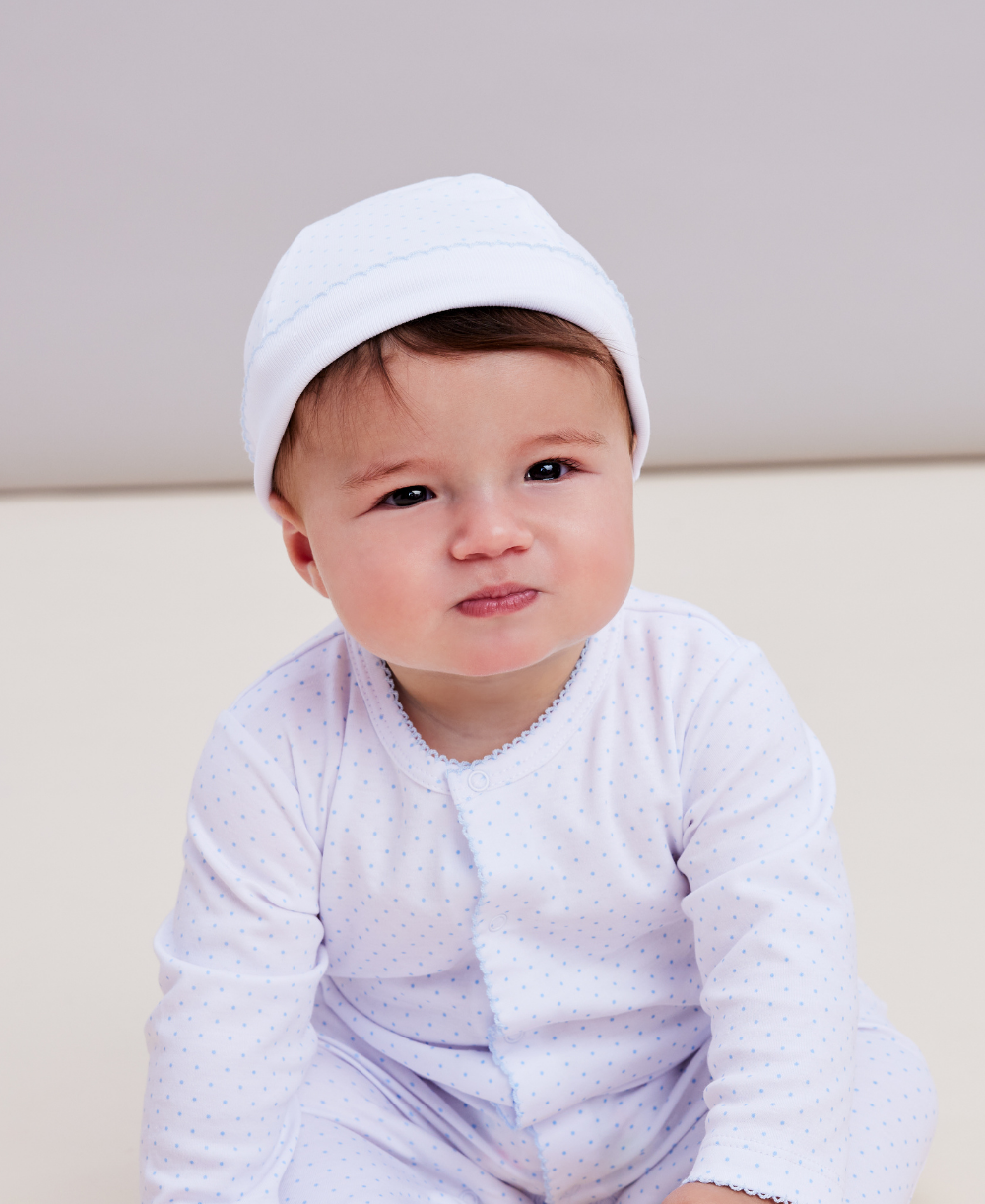 White/Blue New Kissy Dots Print Hat - Kissy Kissy