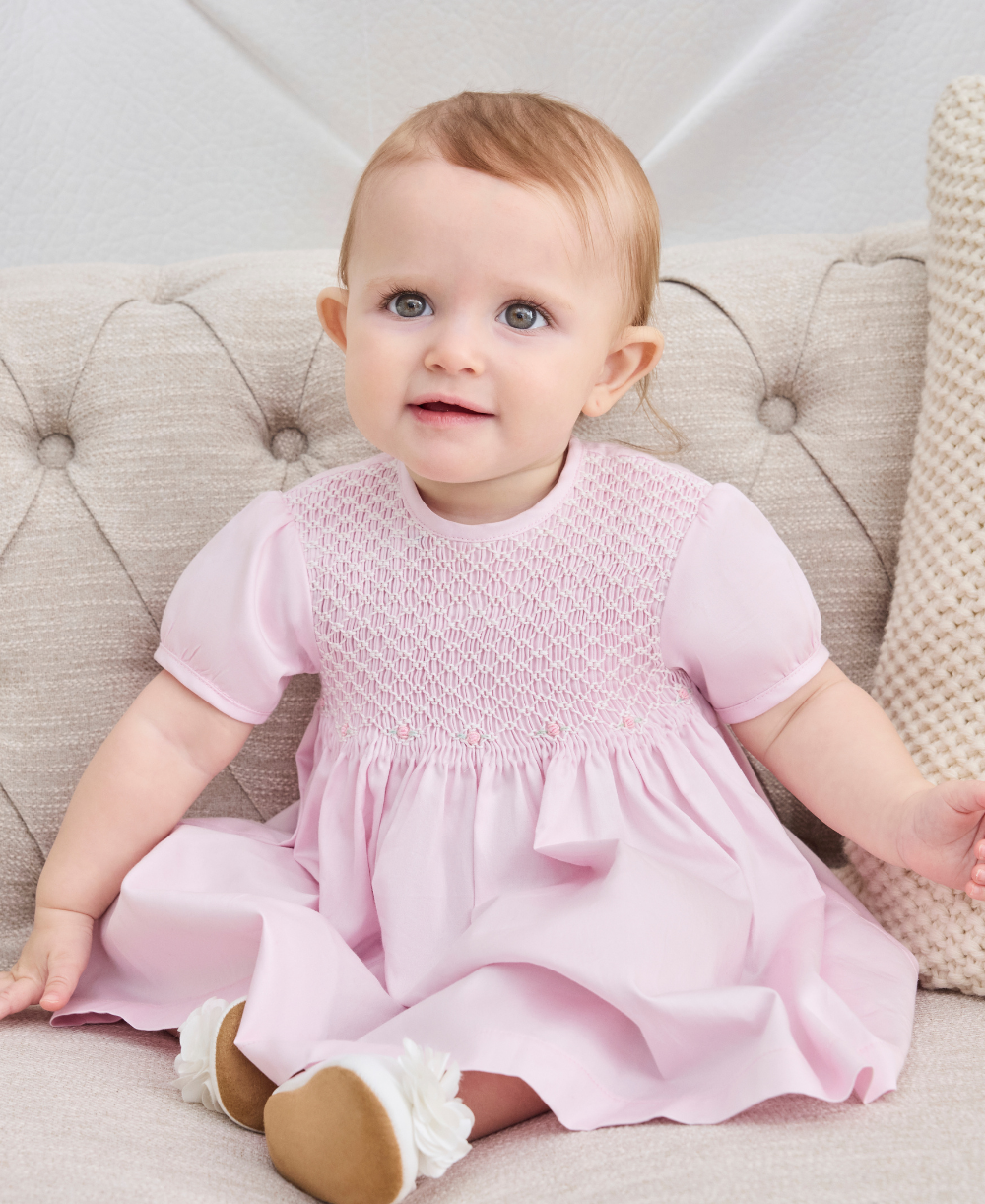 Kissy Kissy | Premium Pima Cotton | Kissy Elegance Hand Smocked Woven Dress | Size: 3-6M | Girl Kissy Kissy | Premium Pima Cotton | Kissy Elegance Hand Smocked Woven Dress | Size: 3-6M | Girl
