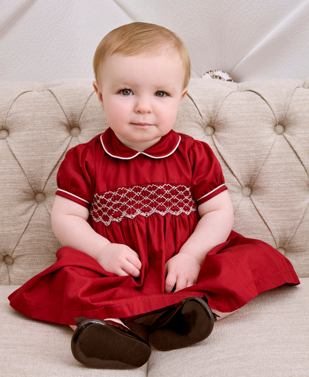 Kissy Elegance Red Hand Smocked Woven Dress
