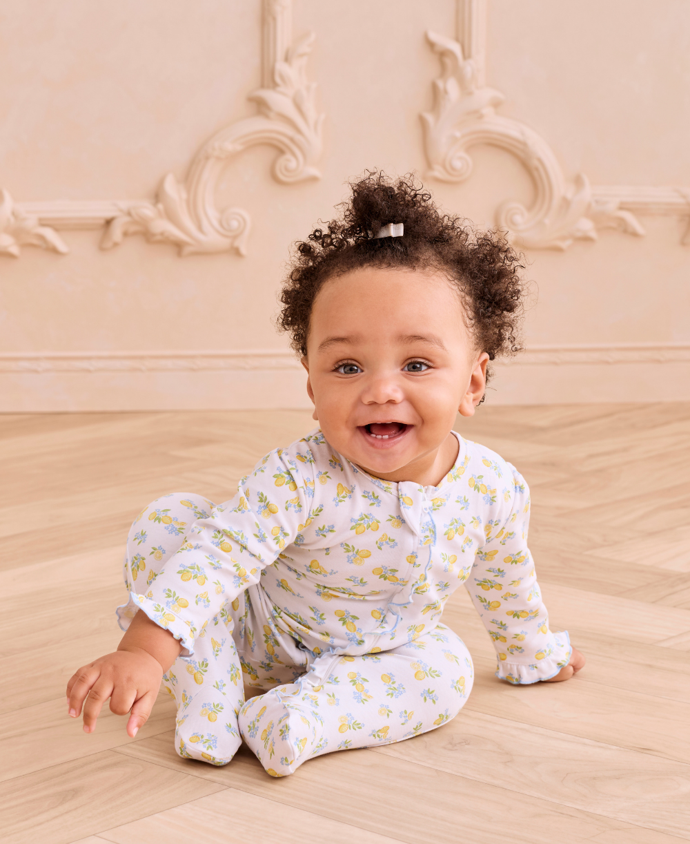 Lemon Blossoms Zip Footie - Kissy Kissy