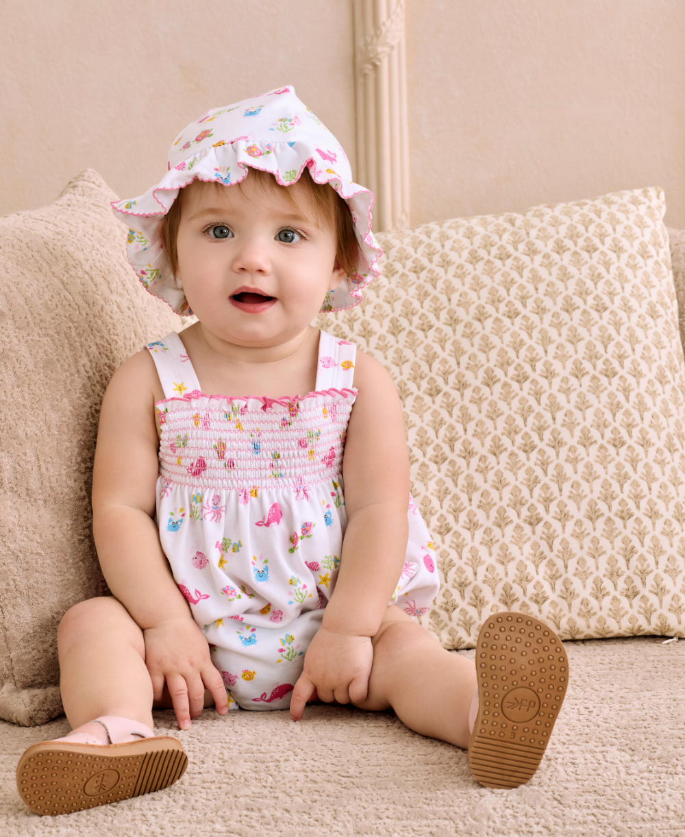 Ocean Antics Pink Smocked Bubble - Kissy Kissy