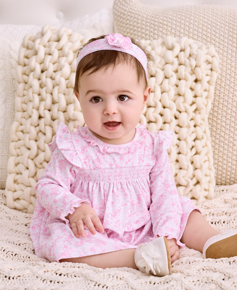 Old English Roses Pink Smocked Dress Set