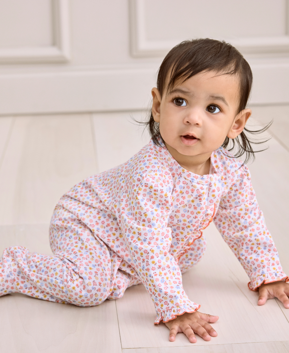 Patchwork Pumpkin Floral Zip Footie - Kissy Kissy