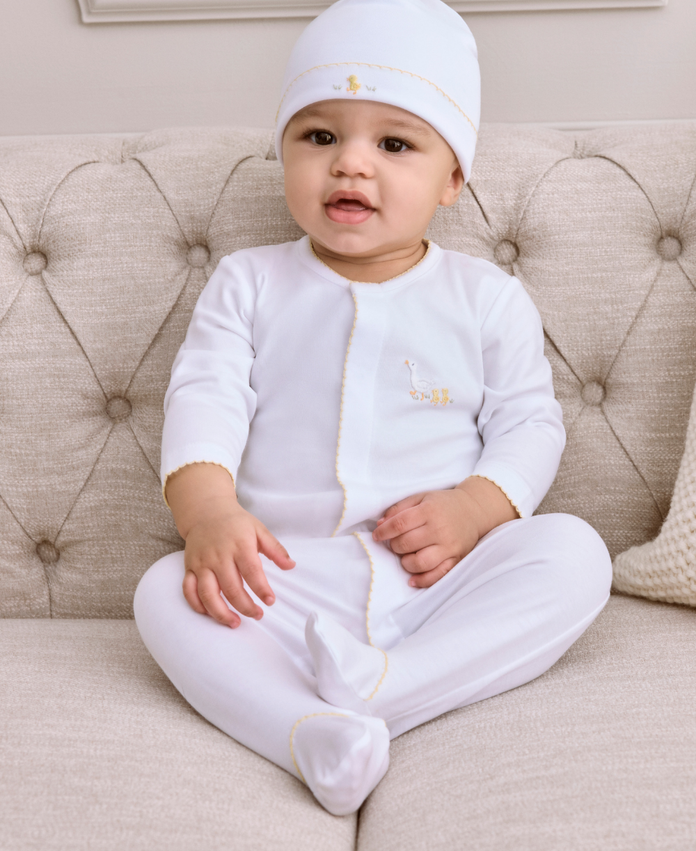 Premier Baby Duckling White/Yellow Hand Emb. Footie - Kissy Kissy