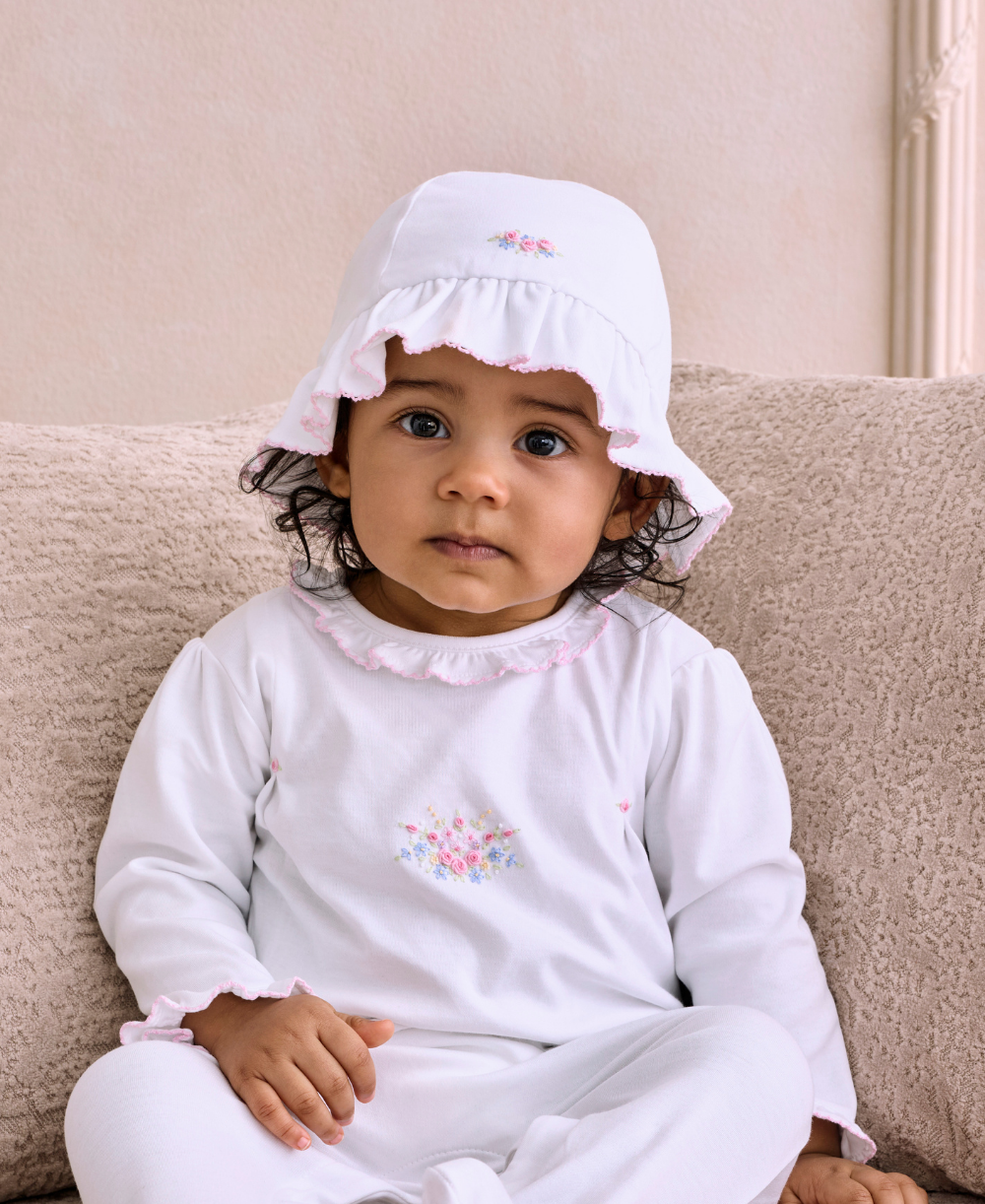Premier Pastel Gardens White/Pink Hand Emb. Floppy Hat - Kissy Kissy