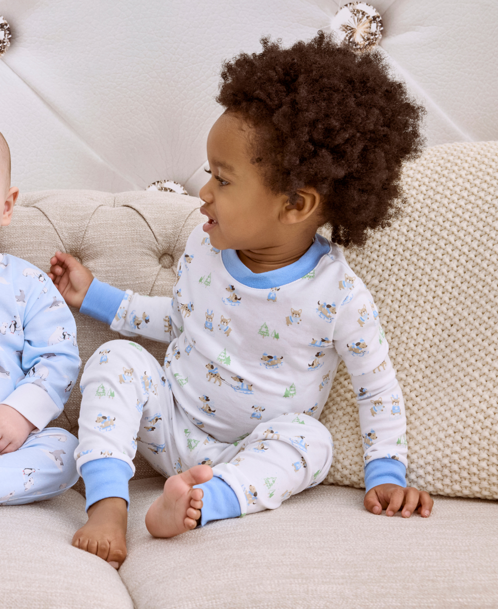 Puppy's Sleigh Riding Fun Blue Pajama Set - Kissy Kissy