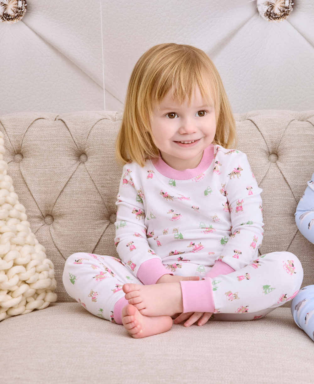 Puppy's Sleigh Riding Fun Pink Pajama Set - Kissy Kissy