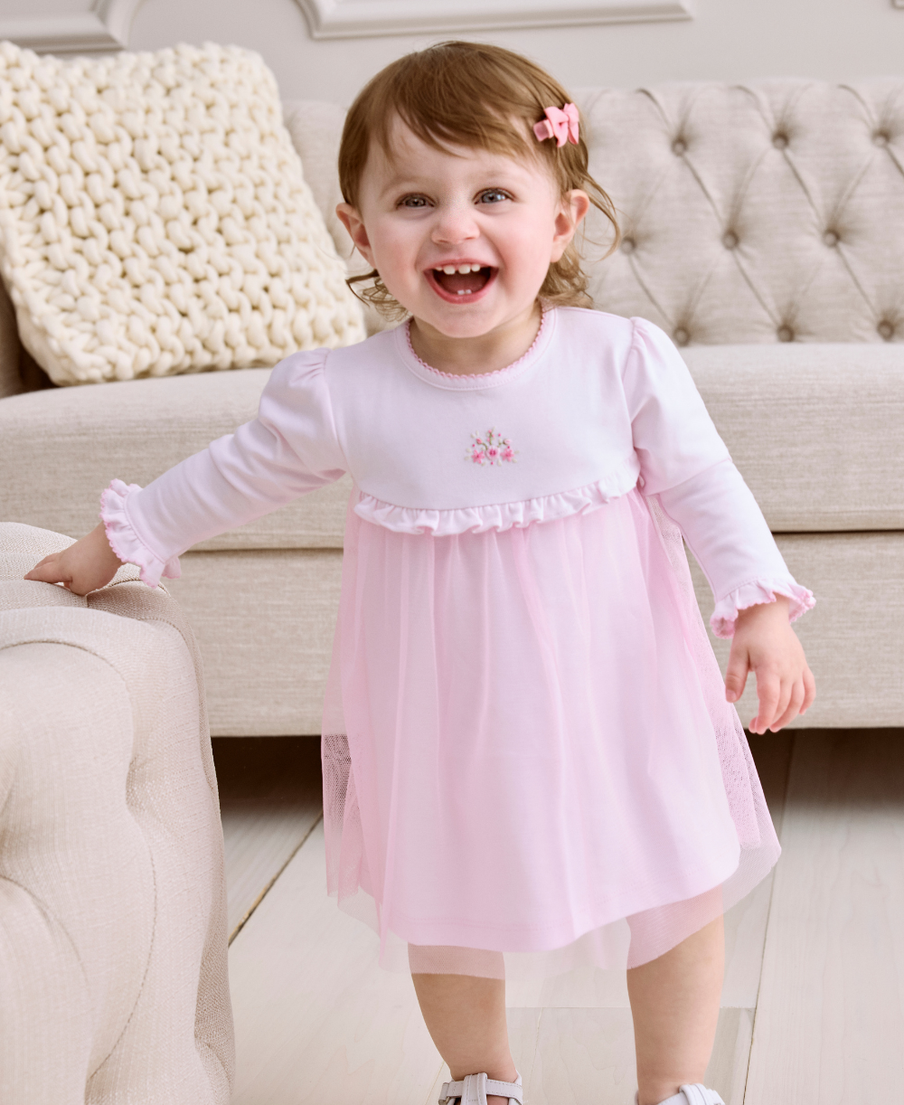 SCE Rose Blooms Pink Hand Emb. Dress Set - Kissy Kissy