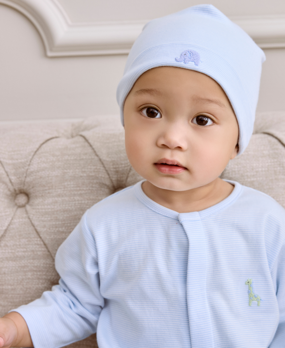 SCE Safari Wild Blue Stripe Hand Emb. Footie - Kissy Kissy