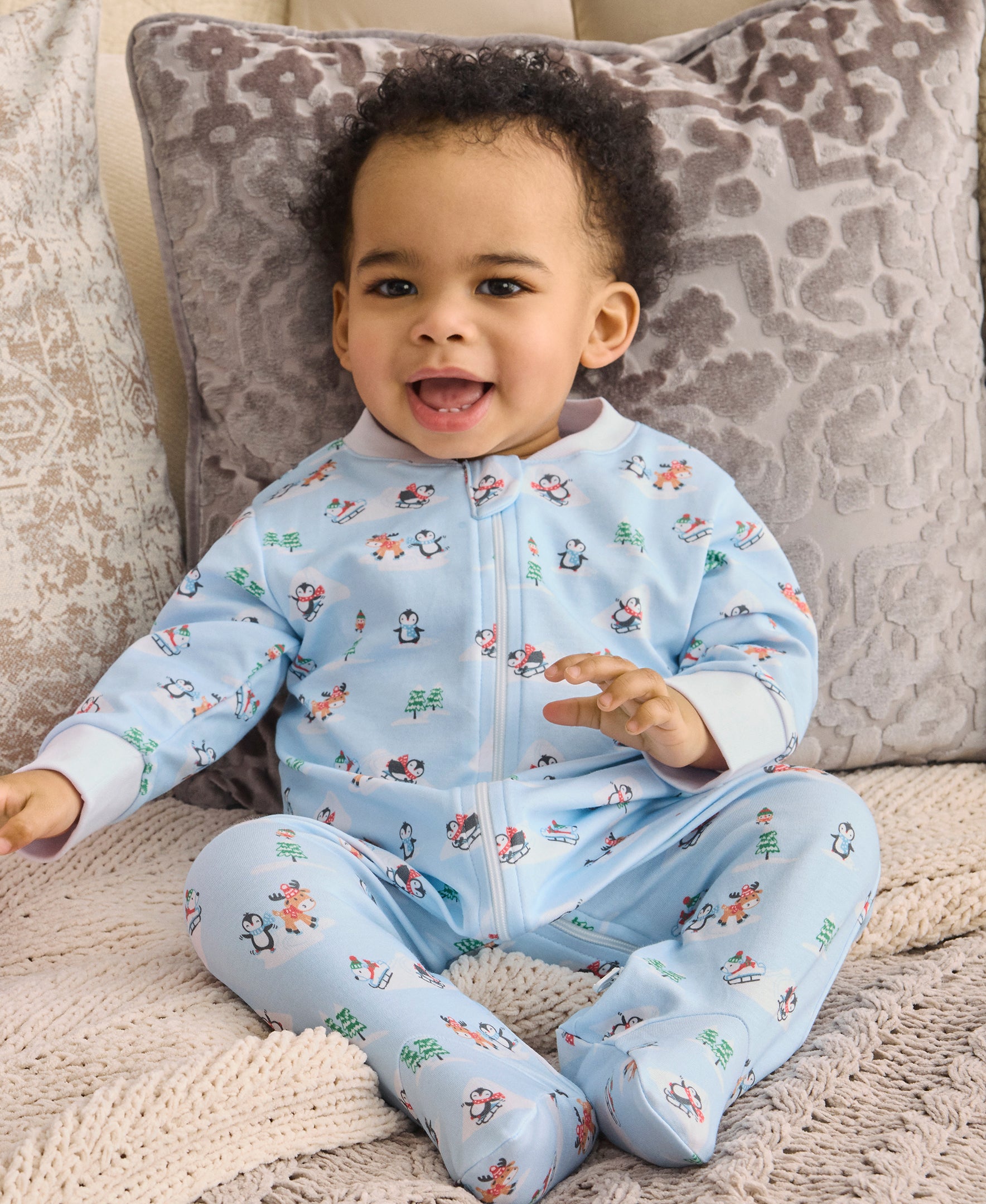 Snow Slides Blue Zip Footie - Kissy Kissy