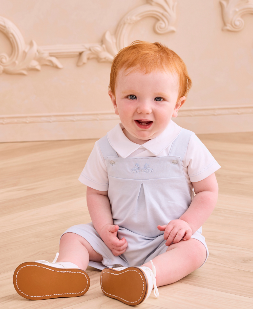 Springtime Bunny Fun Blue Short Overall Set - Kissy Kissy