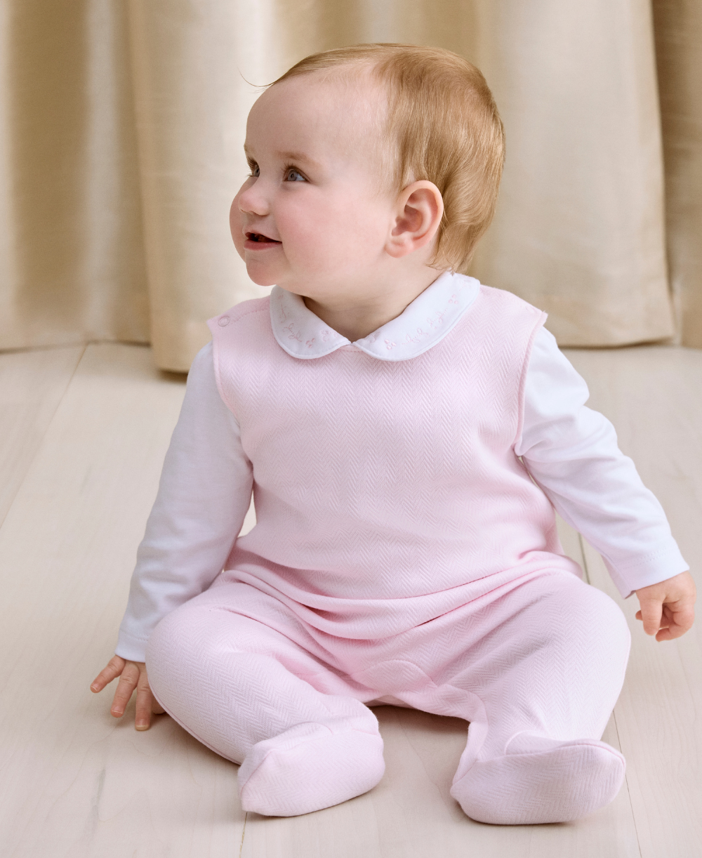 Sweet Homecoming Pink Jacquard Footed Overall Set - Kissy Kissy