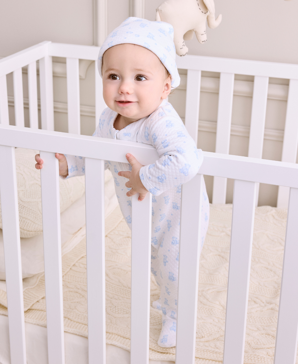 Teddy Bear Time Blue Jacquard Zip Footie - Kissy Kissy