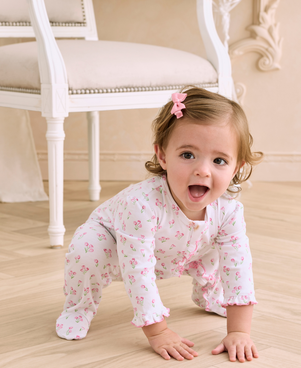 Timeless Tulips White Zip Footie - Kissy Kissy
