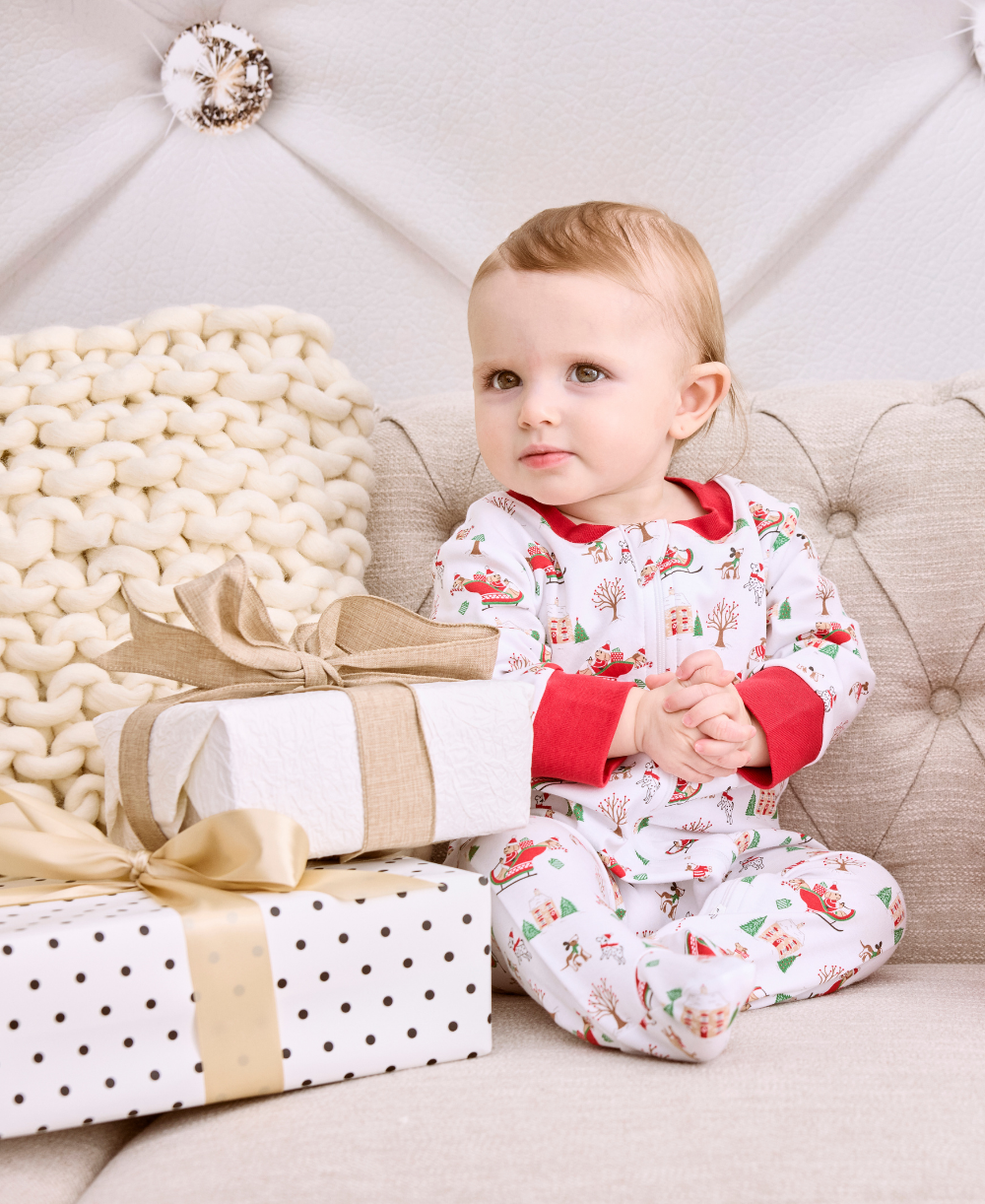 Up Up & Away Santa Pups Zip Footie - Kissy Kissy