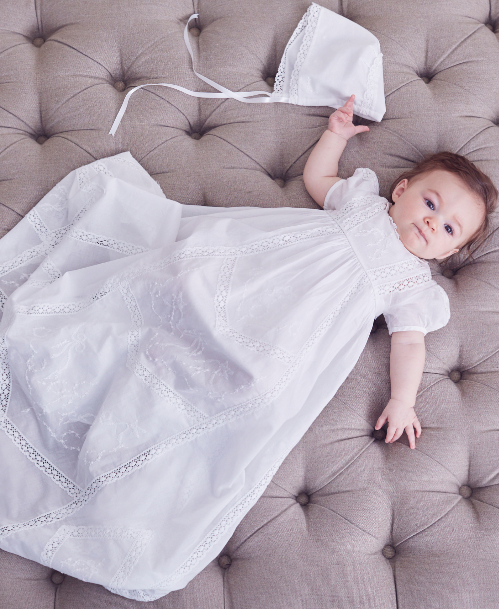 christening dresses Kissy Kissy | Softer Than Soft | Victoria Christening Gown & Hat Set | Size: 6-12M