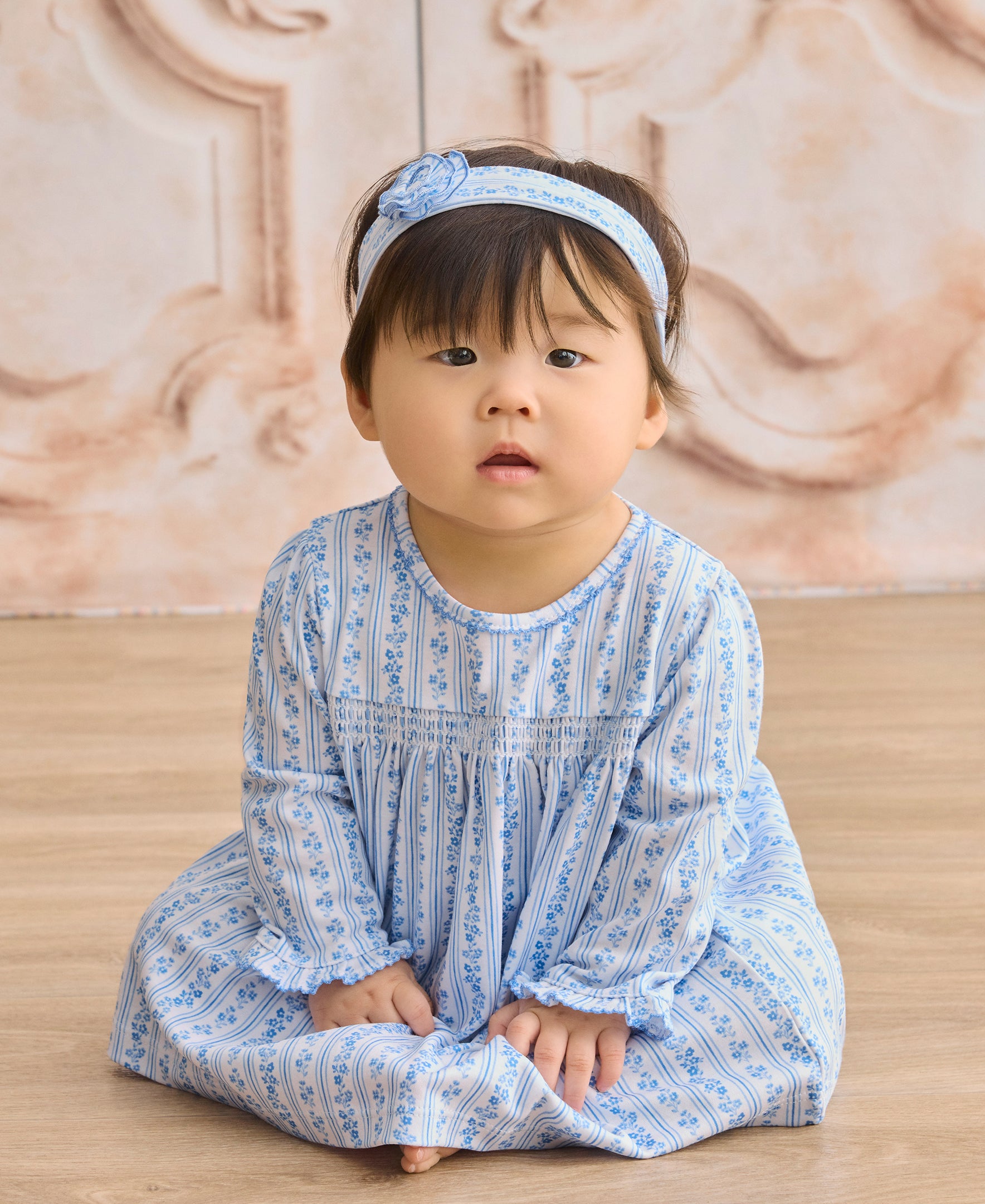blue smocked dress Watercolor Floral Stripes Set Valentines day Quinceanera Collection Quince Dress Do not tumble dry Size:6 Drawer Wide