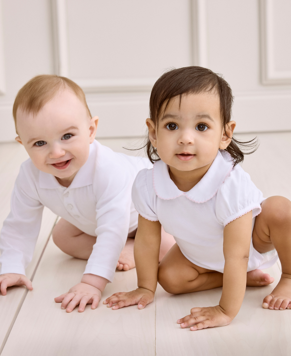 White/Pink Kissy Basics Short Sleeve Collar Bodysuit - Kissy Kissy