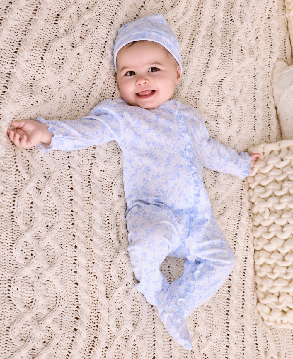 Old English Roses Blue Zip Footie - Kissy Kissy