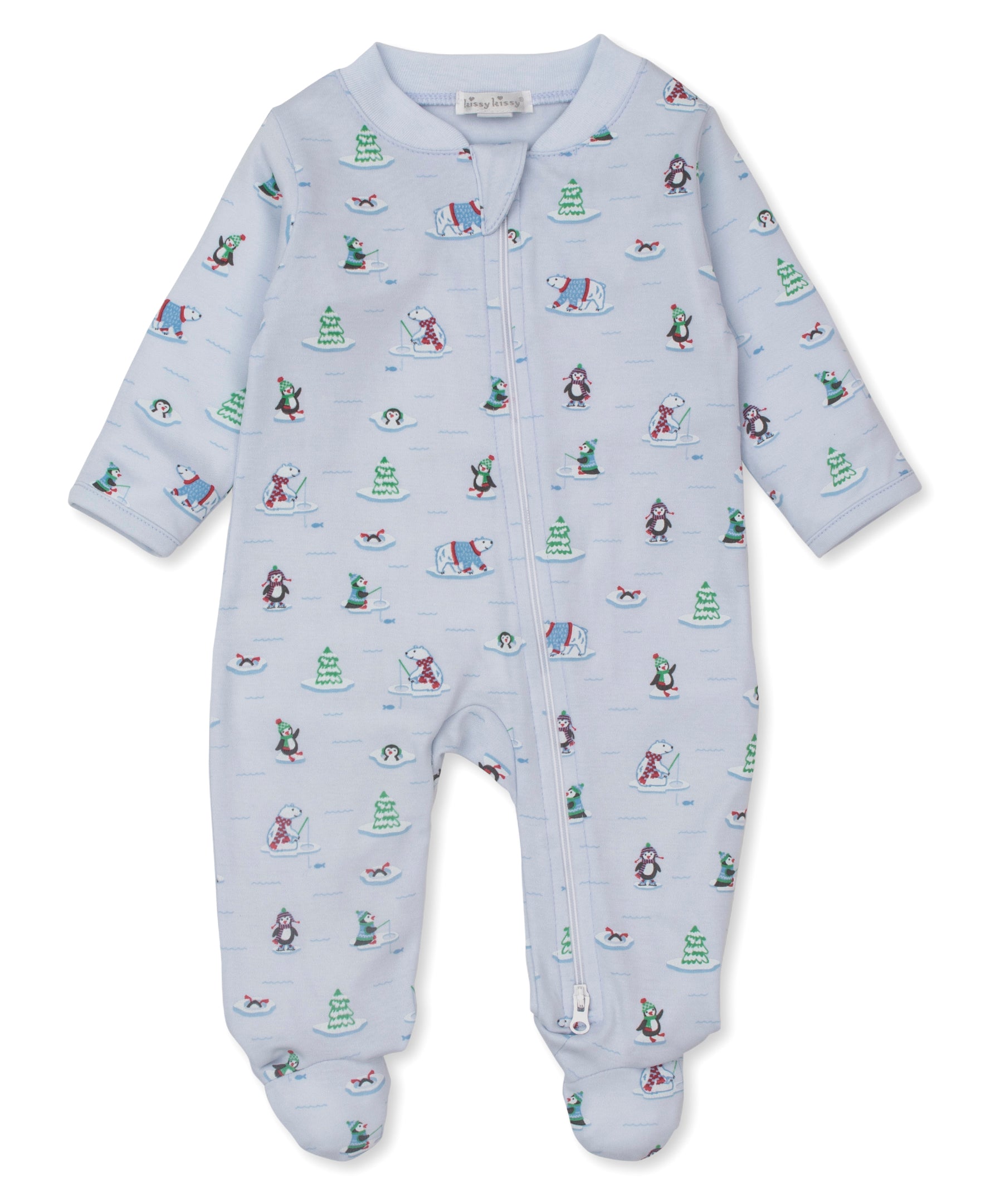 Penguins & Polar Bears Blue Zip Footie - Kissy Kissy