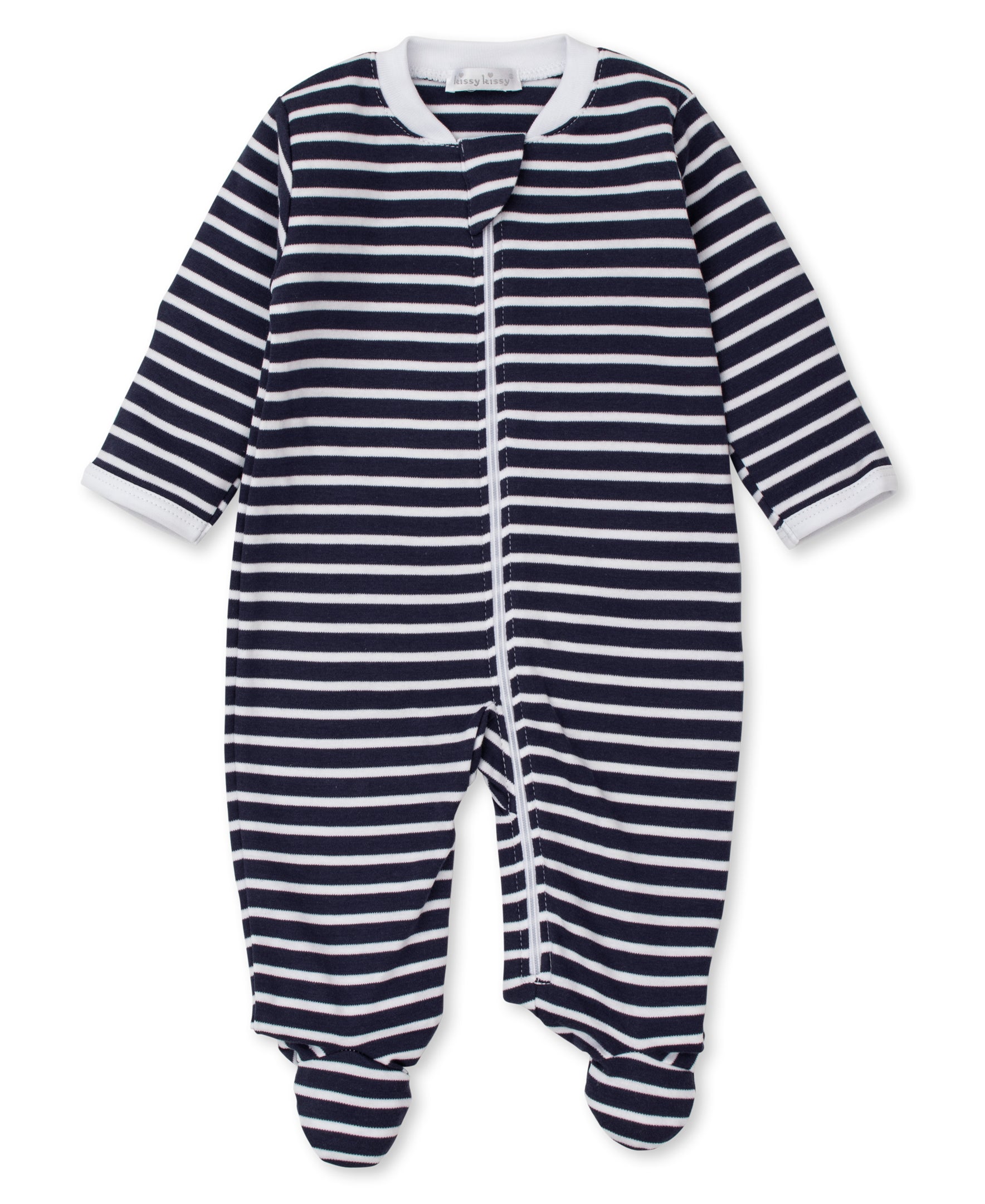 Team Stripes Navy Zip Footie - Kissy Kissy