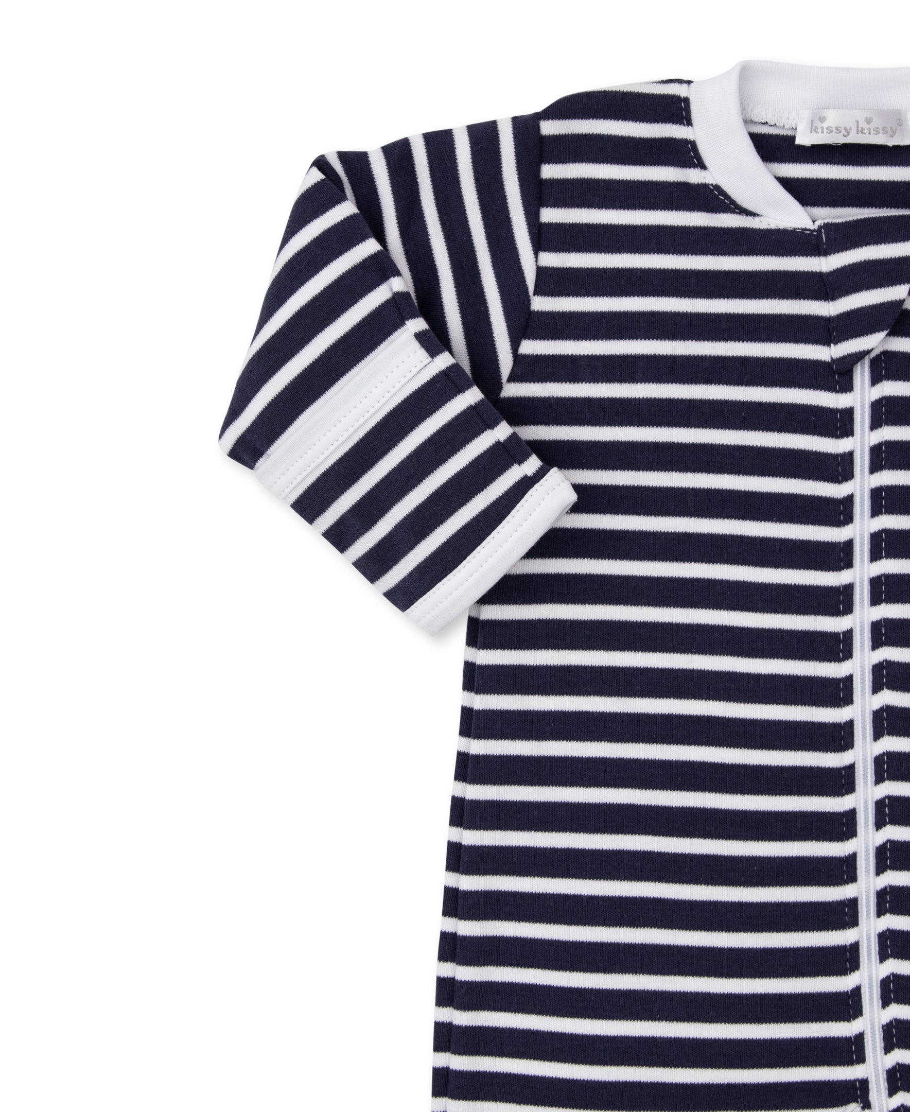 Team Stripes Navy Zip Footie - Kissy Kissy