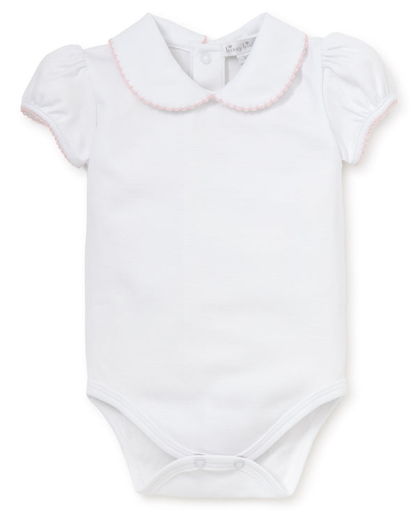White/Pink Kissy Basics Short Sleeve Collar Bodysuit - Kissy Kissy