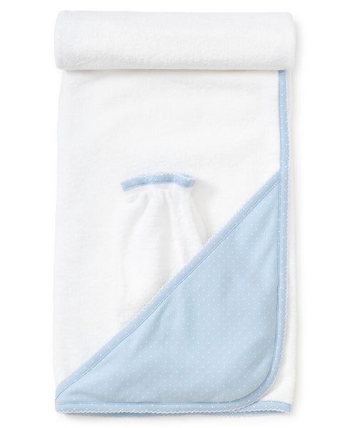 Blue/White New Kissy Dots Hooded Towel & Mitt Set