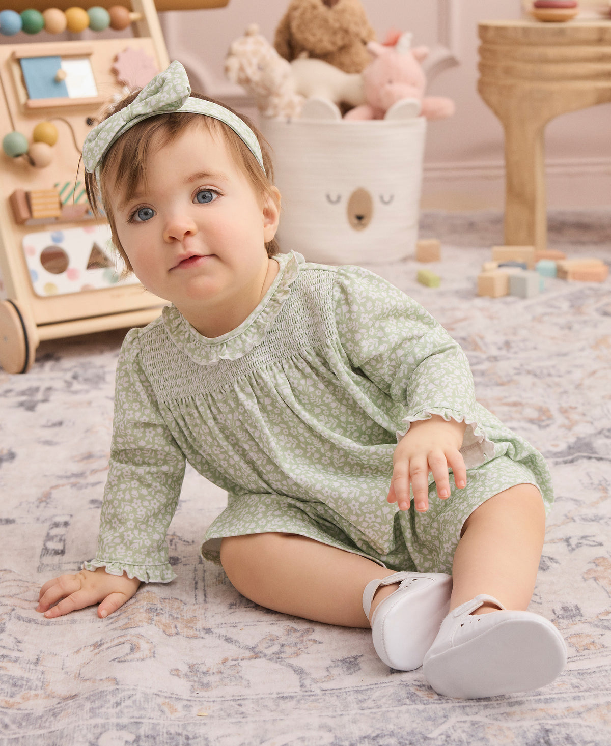 Autumn Meadows Green Smocked Dress Set - Kissy Kissy