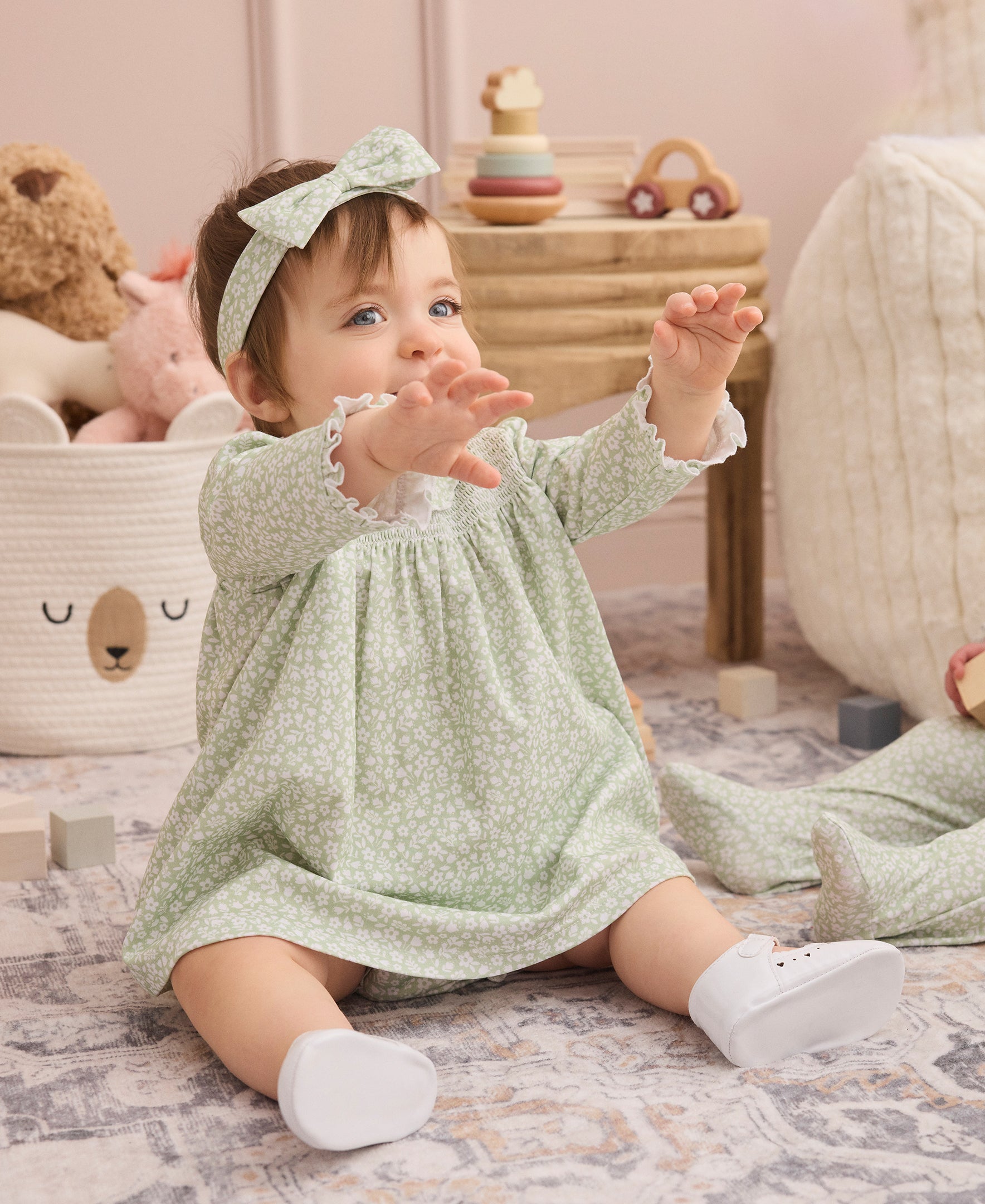 Autumn Meadows Green Smocked Dress Set - Kissy Kissy
