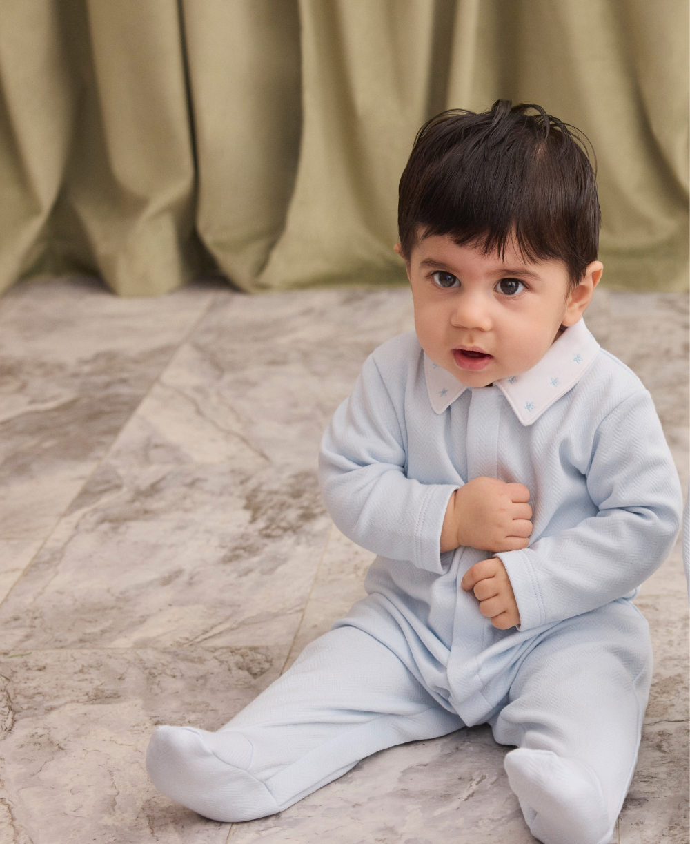 Baby Blessings Blue Jacquard Footie w/Collar