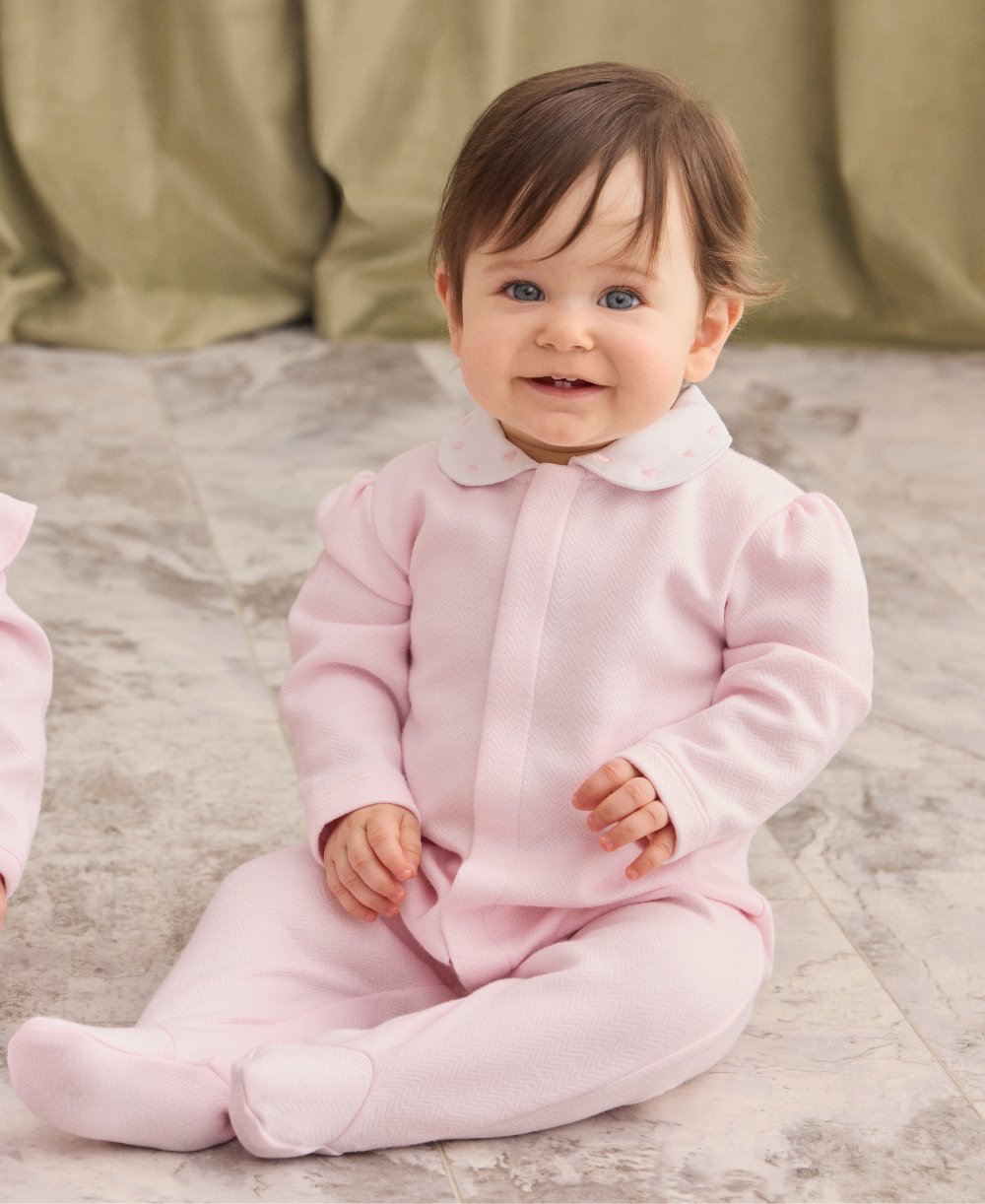 Baby Blessings Pink Jacquard Footie w/Collar