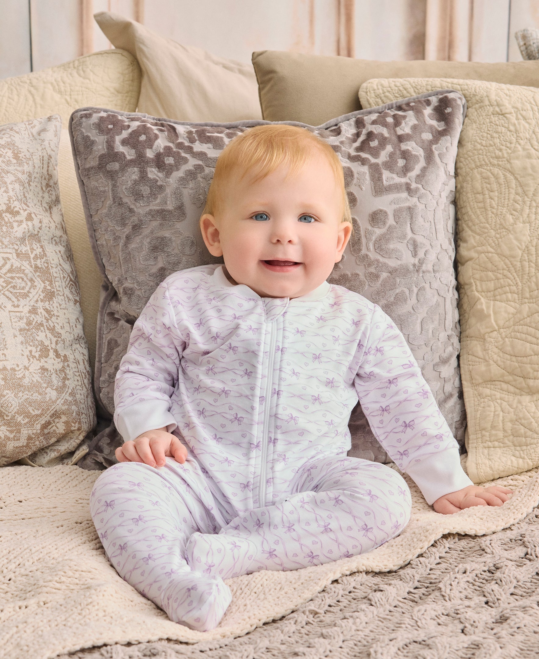 Baby Bows Lilac Zip Footie - Kissy Kissy