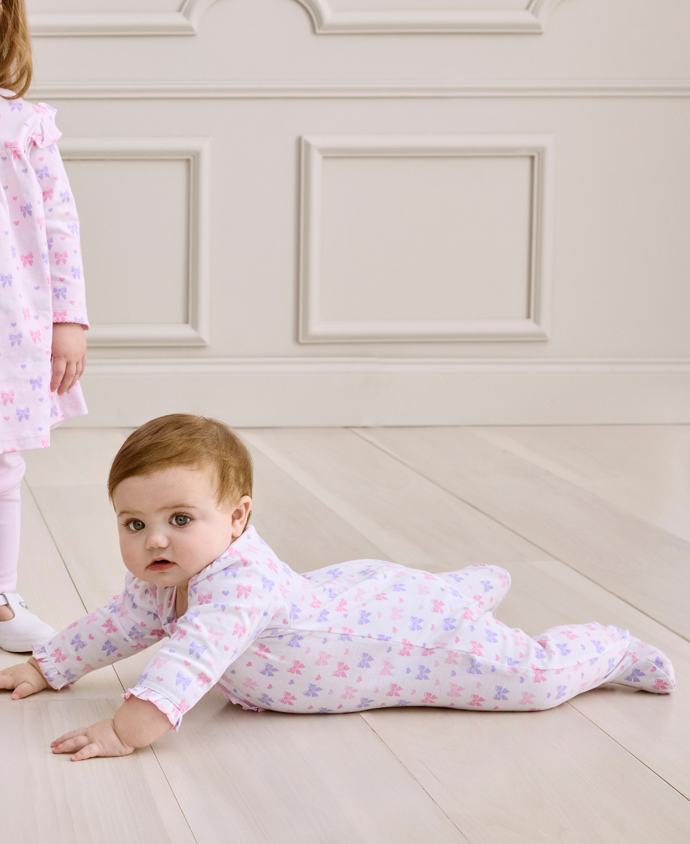 Billowy Bows White Zip Footie - Kissy Kissy