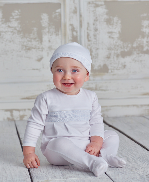 Hand Smocked CLB Charmed White Footie