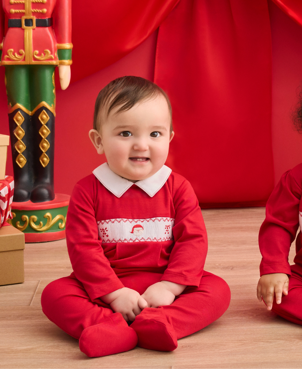CLB Holiday Medley 26 Hand Smocked Santa Footie w/Collar