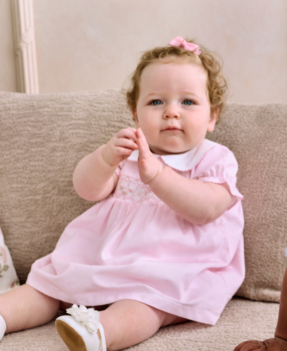 CLB Summer 26 Pink Hand Smocked Woven Dress Set