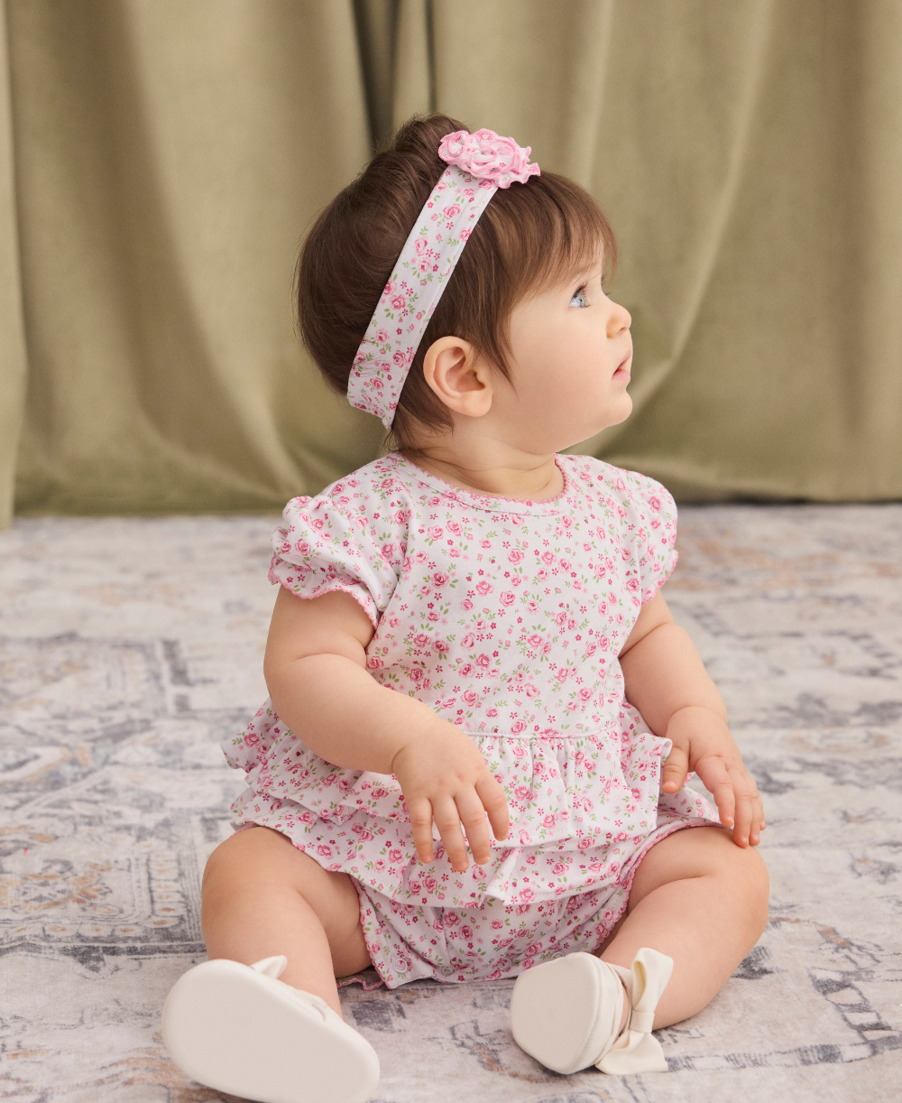 Cottage Roses Pink Short Ruffle Playsuit