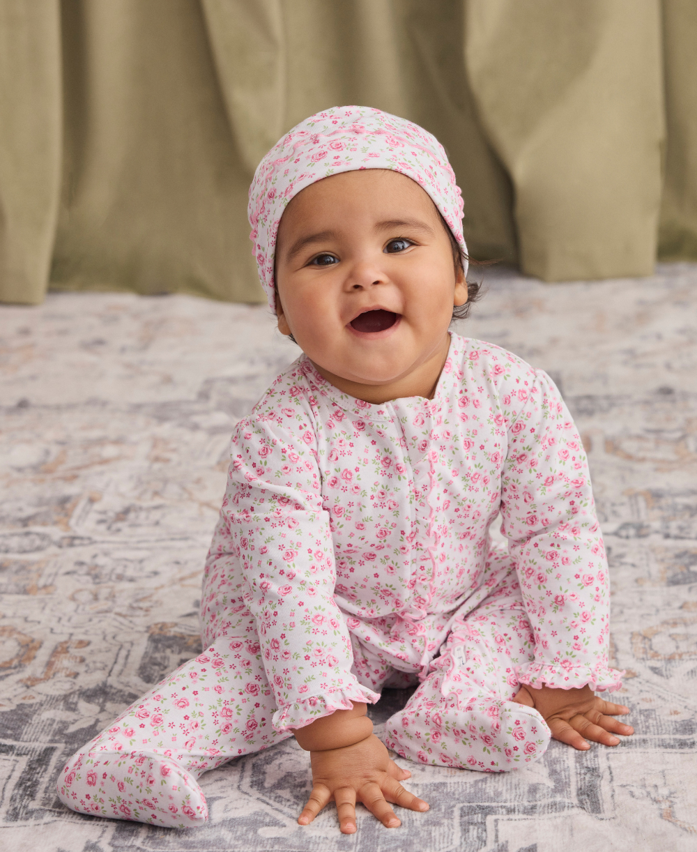 Cottage Roses Pink Zip Footie