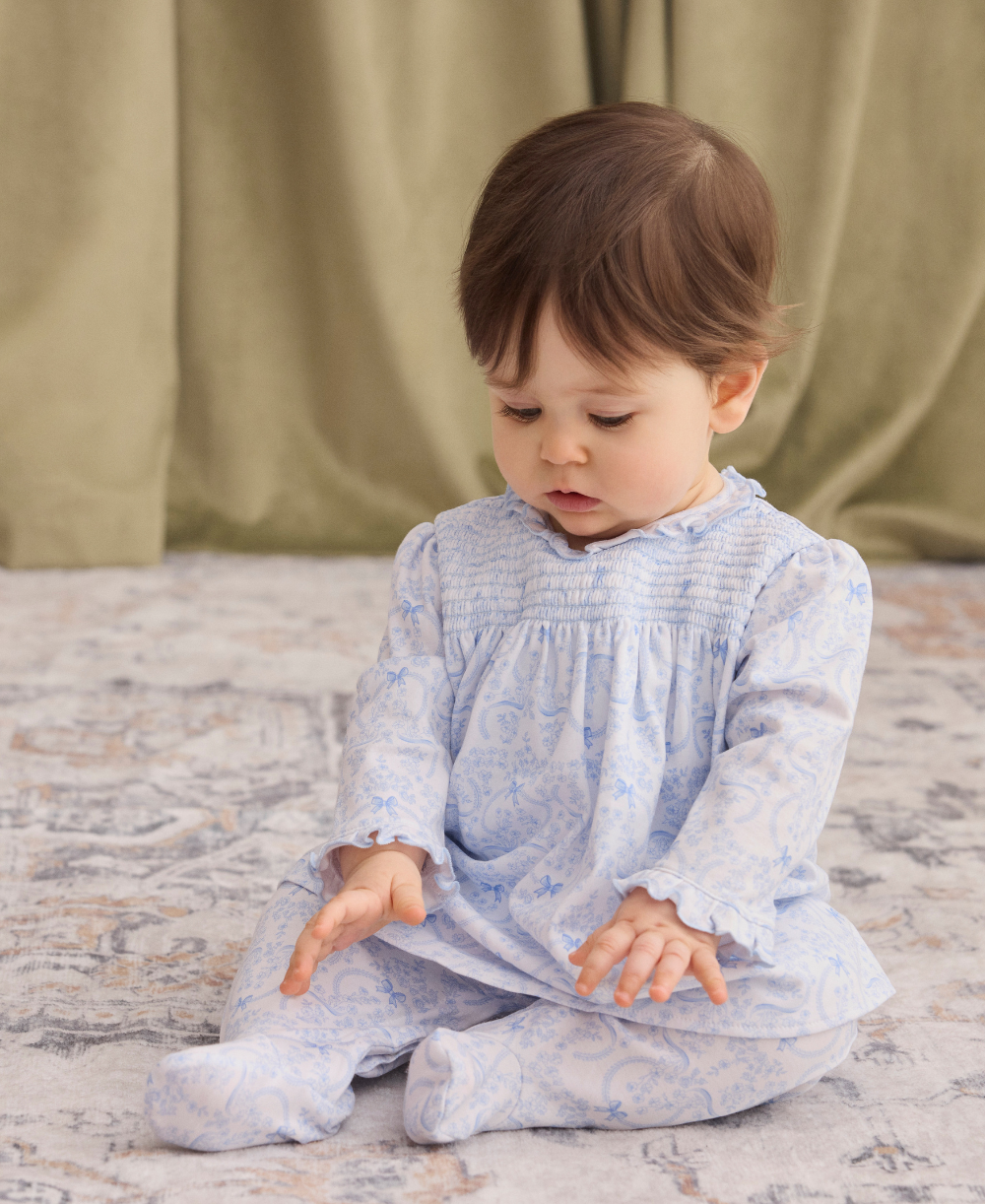 Delicate Blooming Bows Blue Footed Dress Set